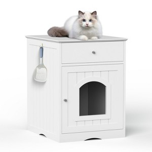 AZL1 Life Concept Pet Crates and Houses Easy Assembly Wooden Litter Box Enclosure with Drawer Side Table for Indoor Cats, White, 27.95"*23"*4.72" - 1 of 4
