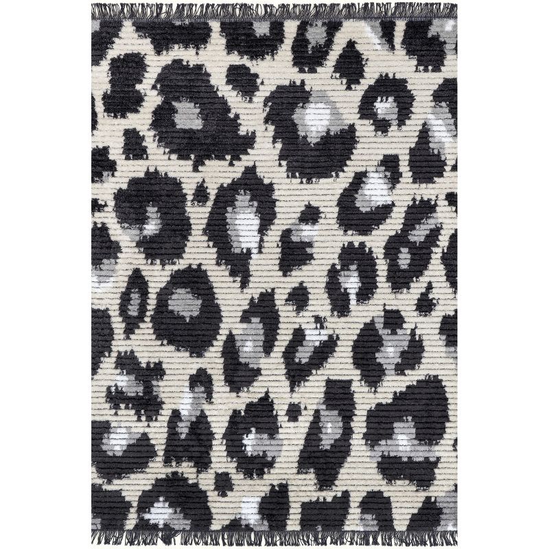 nuLOOM Angeline Modern Leopard Tasseled Area Rug Color Gray Size 4' x 6', 1 of 11