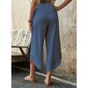 Womens Summer Pants Casual Linen Capris Pants with Drastring Wide Leg Roomy Non-Restrictive Trouser with Curvy Slit Hem - 2 of 4