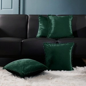 Deconovo Velvet Pom-Pom Decorative Throw Pillow Covers Set, Multiple Sizes, 4-Pack - 1 of 4