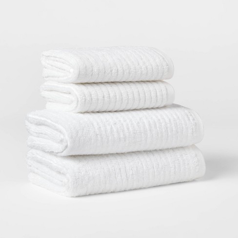 4pk Quick Dry Ribbed Hand/Wash Towel Set White - Threshold™