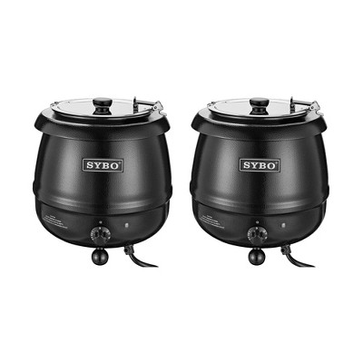 SYBO 10.5 Quart Commercial Grade Soup Kettle with Hinged Lid and Detachable Stainless Steel Insert Pot for Restaurant and Big Family, Black (2 Pack)
