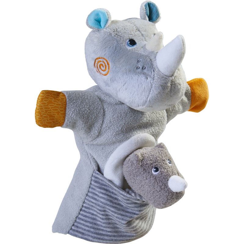 HABA Rhino With Baby Calf - Hand Puppet and Finger Puppet 2 Pc Set, 2 of 5