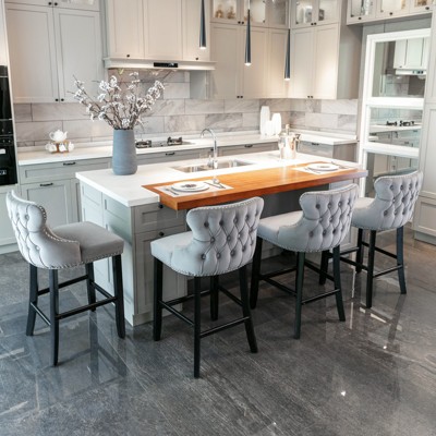 Lyngins Velvet Wing-Back Bar Stools Set of 2/4,Counter Height Bar Stools with Button Tufting,Nailhead Trim,Wood Legs,Bar Chairs for Kitchen Counter