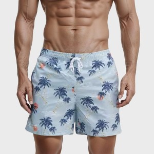 Anna-Kaci Swim Men's Quick-Dry Swim Trunks with Tropical Palm Tree Print and Elastic Drawstring Waist for Beach and Pool Comfort - 1 of 4