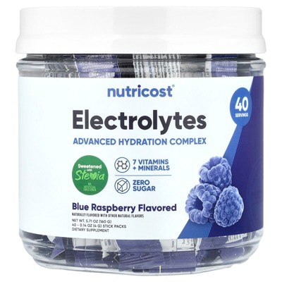 Nutricost Electrolytes, Advanced Hydration Complex, Blue Raspberry, 40 Stick Packs, 0.14 oz (4 g) Each
