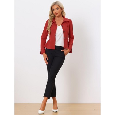 INSPIRE CHIC Women's Elegant Peter Pan Collar Long Sleeve Button Work Peplum Blazer Red Small — фото 4