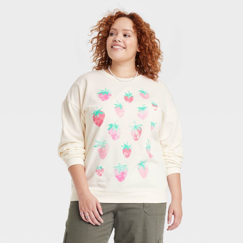 Women's Strawberry Graphic Sweatshirt - Off-White, 1 of 7