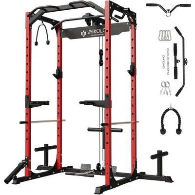ER KANG Power Cage, Power Rack with LAT Pulldown, 1200 Pounds Capacity Workout Cage with More Training Attachments, Squat Rack for Home Gym