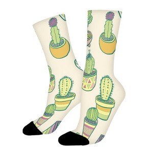 Cute Cartoon Cactus Women Printed Crew Socks Funny Funky Socks Soft Polyester Novelty Gifts for Artists Men - 1 of 4