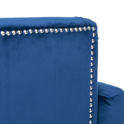 Navy Velvet Tufted Arm Chair with Espresso Wood Legs
