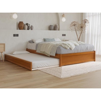 AFI Furnishings Full Panel Platform Bed with Twin Trundle in Light Toffee