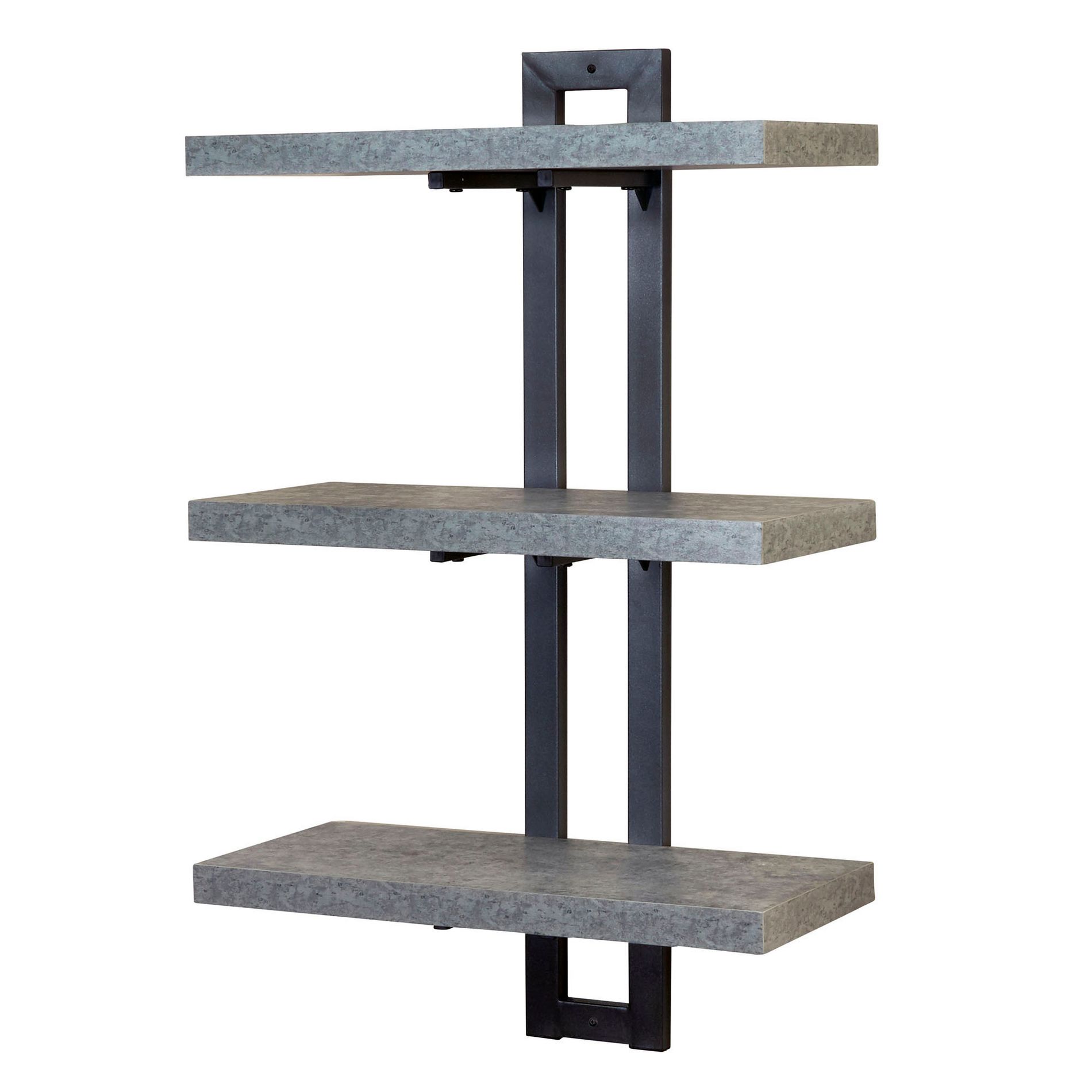 Jamestown 3 Tier Wall Shelf with Single-Hole Mount Rustic Slate Concrete and Grey Metal