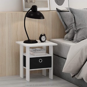 Furinno 2PCS Modern Bedside End Table Nightstand Accent Sofa Side Table W/Removable Drawer & Open Storage Shelf,White/Black - 1 of 4