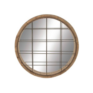 Industrial Wood Round Wall Mirror - Olivia & May - 1 of 4