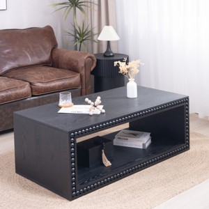Rustic Beaded Edge Coffee Table with Open Storage Shelf,47.6" Rectangular Modern Farmhouse Center Table for Living Room-Baofuwish - 1 of 4