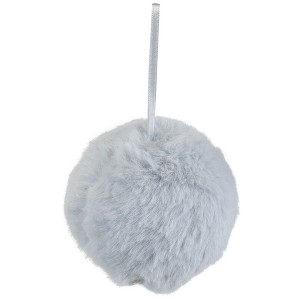 Northlight Plush Furry Christmas Ball Ornament - 3" - Light Gray - 1 of 4