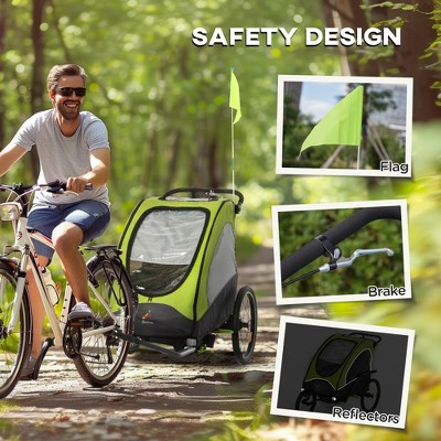 Green and Black Foldable 3-in-1 Child Bike Trailer Stroller
