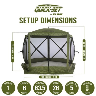 Green 6-Person Fiberglass Frame Camping Screen House with Carry Bag