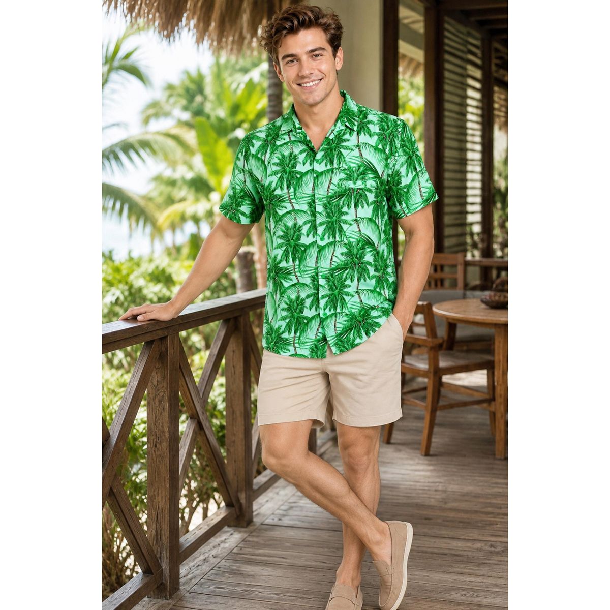 LA LEELA Men's Hawaiian Shirts Short Sleeve Button Down Shirt Men's Party Shirts Casual Vacation Summer Tropical Shirts for Men Funny S Green, Tree - thumbnail 5