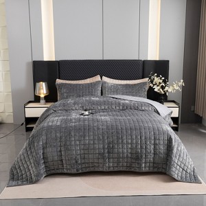 Hachikiko Soft Plush Luxurious Velvet Quilt Set with Pillow Shams, Modern Quilted Bedding for Bedroom & Guest Room Decor - 1 of 4