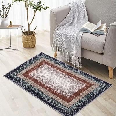 Vintage Braided Doormat, Washable Low-Pile Non-Slip Non-Shedding Small Rug for Entrance, Bedroom, Living Room, Kitchen, Farmhouse Decor