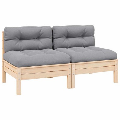 2-seater Garden Sofa Set of 2 Grey, Pine vidaXL