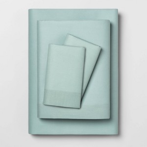 Twin XL Solid Easy Care Percale Cotton Sheet Set Blue - Opalhouse