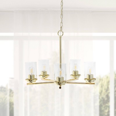 Elegant Gold Brass 5-Light Chandelier with Clear Glass Shades