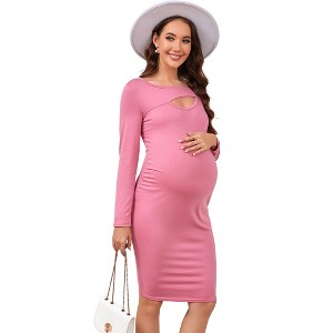 Square Neck Hollow Knit Maternity Bodycon Dress - 1 of 2