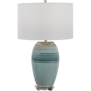 Uttermost Modern Table Lamp 26 1/2" High Aqua Teal Crackle Glaze Ceramic White Linen Drum Shade for Living Room Bedroom House Home - 1 of 1