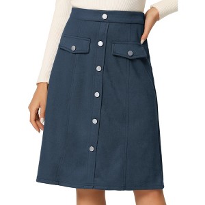INSPIRE CHIC Women's High Waist Faux Suede Knee Length A-Line Skirts - 1 of 4