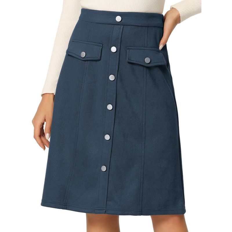 Allegra K Women's High Waist Faux Suede Knee Length A-Line Skirts, 1 of 5
