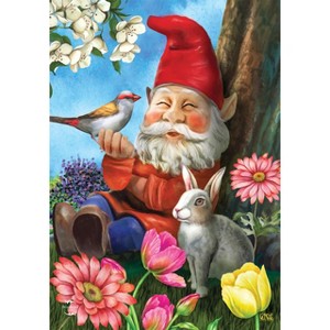 Garden Gnome Spring House Flag Birds Floral 28" x 40" Briarwood Lane - 1 of 4