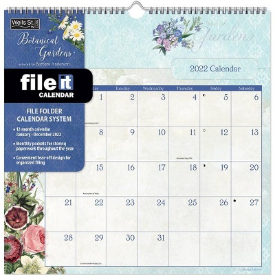 2022 File-It Wall Calendar 12 Month 11.75"x12" Botanical Gardens - Well St. by Lang