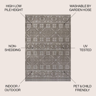 Dark Gray and Ivory Geometric Synthetic Indoor/Outdoor Area Rug
