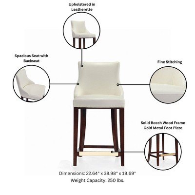 Ivory Leatherette Upholstered Counter Stool with Beech Wood Legs