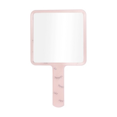 Unique Bargains Eyelash Pattern Square Handheld Mirrors 1 Pc Translucent Pink