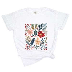 Christmas Flowers and Berries Distressed - Women's Garment Dyed Graphic T-Shirt - 1 of 4