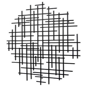 HomeRoots 30" X 30" Black Metal Abstract Lines Round Hanging Dimensional Sculpture - 1 of 4