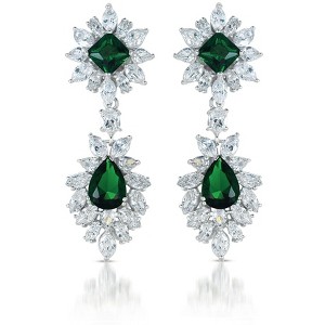 Guili Double Halo GV Sterling Silver with Colored Cubic Zirconia Emerald, Ruby, Sapphire, and Classic Cluster Dangle Earrings for Bold Elegance - 1 of 4