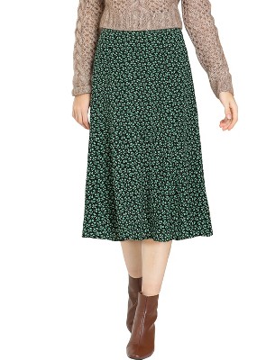 INSPIRE CHIC Women's Print Floral Peasant Elastic Waist A-Line Midi Skirts