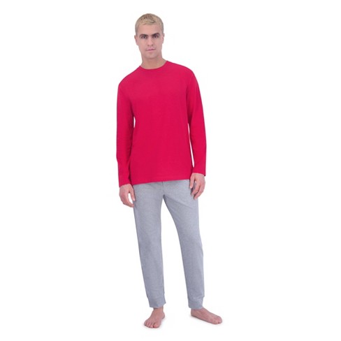 Hanes Originals Men's 2pc Super Soft French Terry Joggers + Long Sleeve  Slub Crewneck Sleep Pajama Set - Red/heathered Gray Xxl : Target