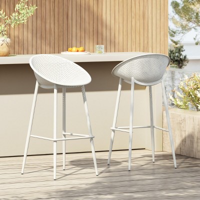 Coolbibila-Patio Bar Stools Set Of 2, Armless Patio Chairs Made Of Plastic/Resin + Iron, Patio Accent Chairs With Modern Design
