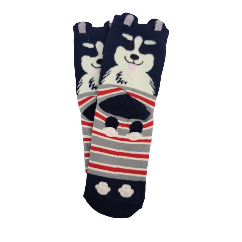 Cute Dog Patterned Crew Socks (Women's Sizes Adult Medium) - Blue Dog from the Sock Panda, 1 of 2