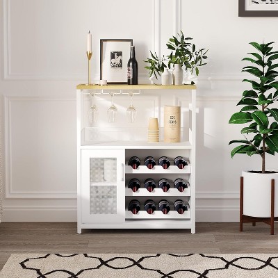 TackView Bar Cabinet with Wine Rack and Glass Holder, Kitchen Sideboard Buffet Cabinet with Mesh Door, for Kitchen, Living Room