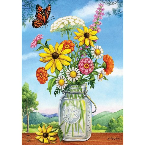 Sunshine Bouquet Spring Garden Flag Floral Mason Jar 18" x 12.5" Briarwood Lane - image 1 of 4