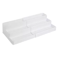 mDesign Plastic Expandable 3-Tier Shelf Organizer for Medicine, Vitamins - White