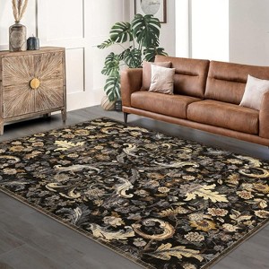 Foldable Indoor Area Rug - Washable, Thin, Retro Floral Accent, Non-Slip Carpet Mat - 1 of 4