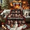 Contemporary Style Christmas Flannel Blanket, Red with Santa & Snowman Print, Soft Throw Blanket Winter Holiday Decor Christmas Gift. - 3 of 4